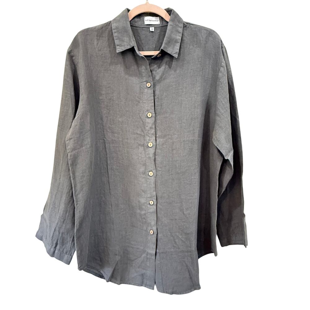 SOFT SURROUNDINGS Linen Tunic Blouse Size Medium NWOT Button Down Gray
